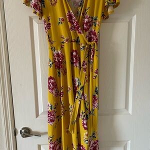 Floral Wrap Dress in Yellow and Pink